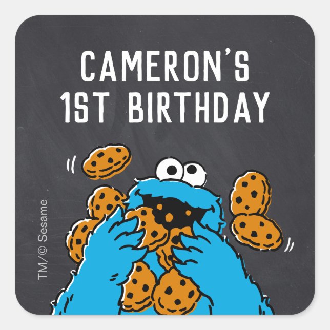 Cookie Monster Birthday Chalkboard Square Sticker (Front)