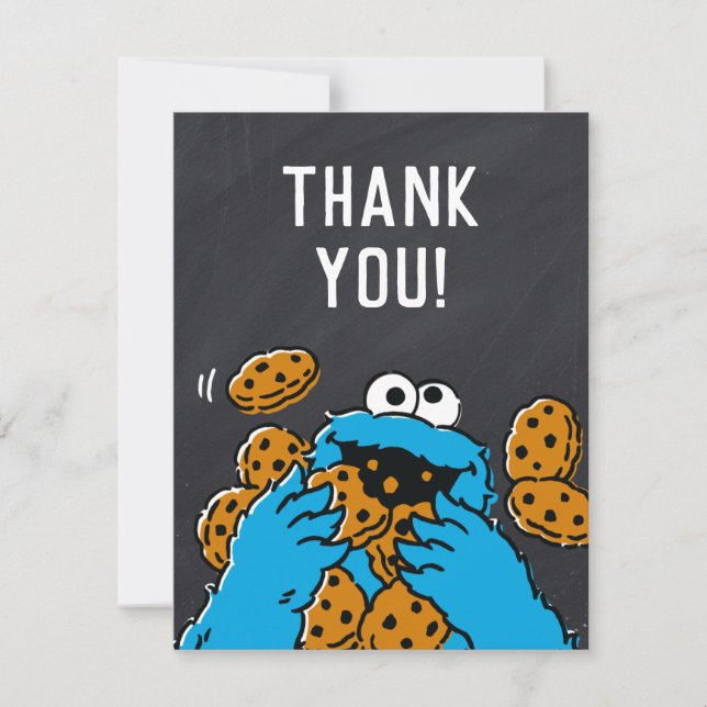 Cookie Monster Birthday Chalkboard Thank You Card (Front)