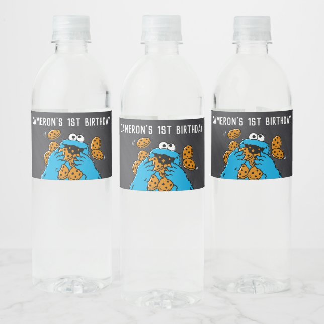 Cookie Monster Birthday Chalkboard Water Bottle Label (Bottles)