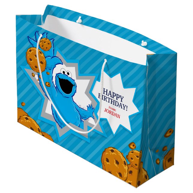 Cookie Monster Birthday Large Gift Bag (Back Angled)