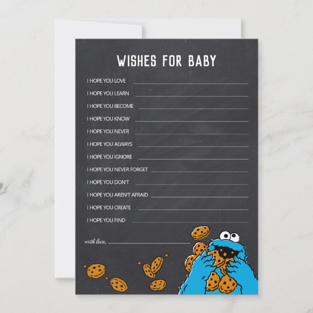 Cookie Monster Chalkboard Baby Shower Wishes Card (Front)