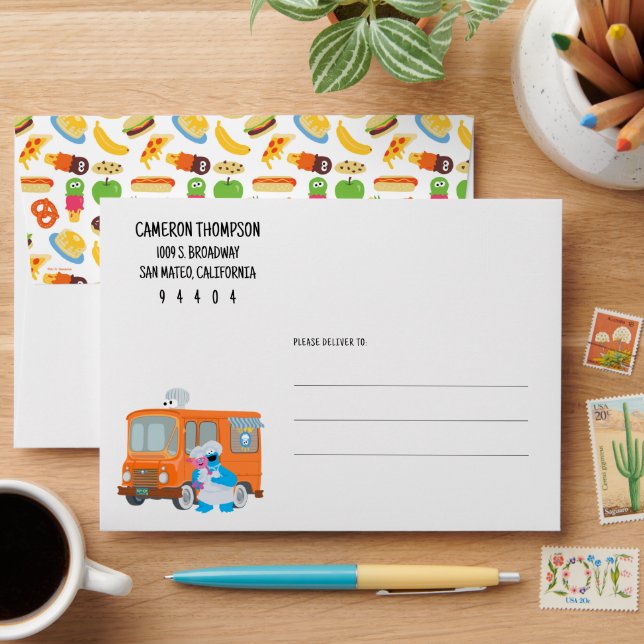 Cookie Monster Chalkboard Food Truck Birthday Envelope (Desk)