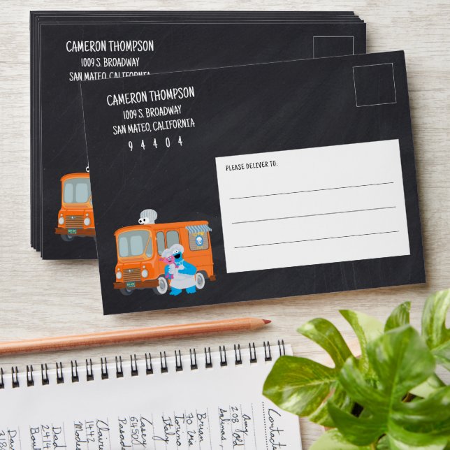 Cookie Monster Chalkboard Food Truck Birthday Envelope (Stacked)