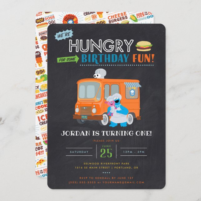 Cookie Monster Chalkboard Food Truck Birthday Invitation (Front/Back)