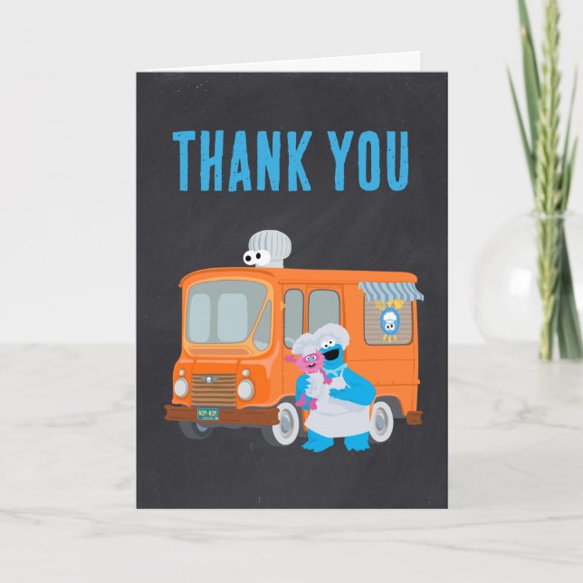 Cookie Monster Chalkboard Food Truck Birthday Thank You Card (Front)