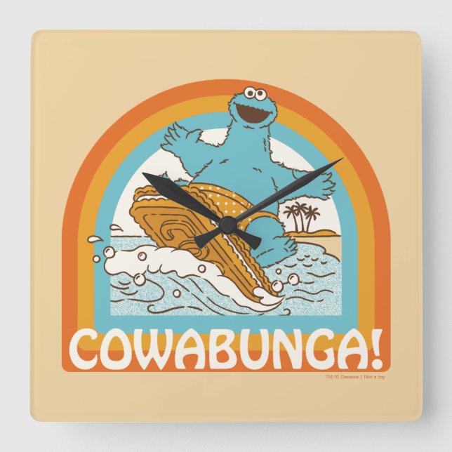 Cookie Monster Cowabunga! Square Wall Clock (Front)