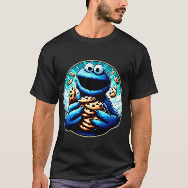 Cookie Monster Devouring a Giant Chocolate Cookie T-Shirt (Front)