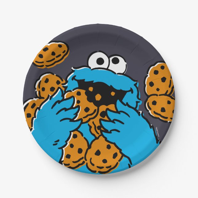 Cookie Monster Eating All the Cookies Paper Plate (Front)