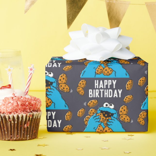 Cookie Monster Eating All the Cookies Wrapping Paper (Birthday Party)