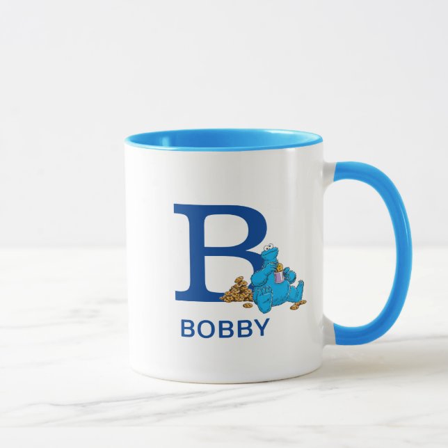Cookie Monster Eating Cookies Name & Monogram B Mug (Right)
