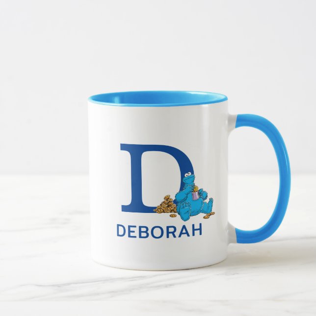 Cookie Monster Eating Cookies Name & Monogram D Mug (Right)