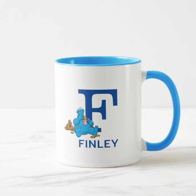 Cookie Monster Eating Cookies Name & Monogram F Mug (Right)