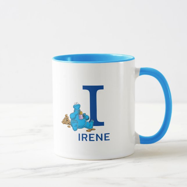 Cookie Monster Eating Cookies Name & Monogram I Mug (Right)