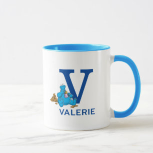 Cookie Monster Eating Cookies Name & Monogram V Mug