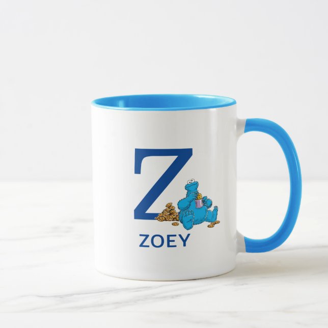 Cookie Monster Eating Cookies Name & Monogram Z Mug (Right)