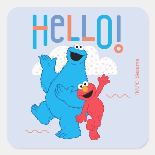 Cookie Monster & Elmo Hello! Square Sticker (Front)