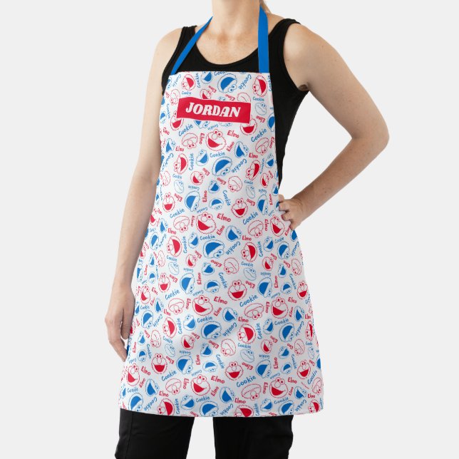Cookie Monster & Elmo | Red & Blue Pattern Apron (Insitu)