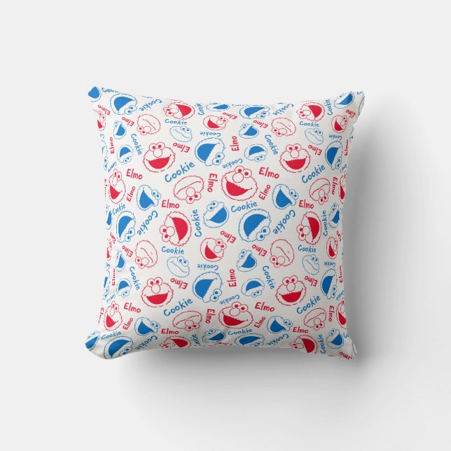 Cookie Monster & Elmo | Red & Blue Pattern Cushion (Front)
