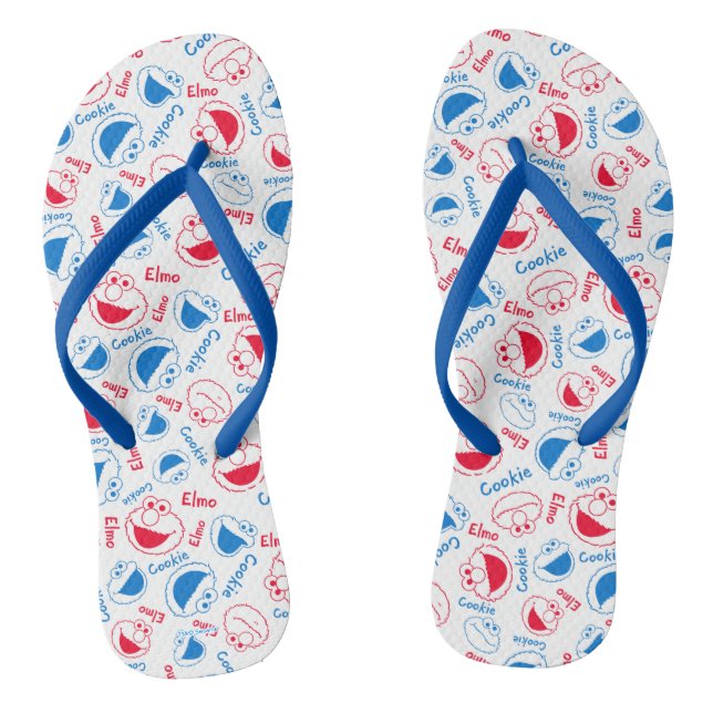 Cookie Monster & Elmo | Red & Blue Pattern Flip Flops (Footbed)