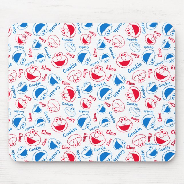 Cookie Monster & Elmo | Red & Blue Pattern Mouse Mat (Front)