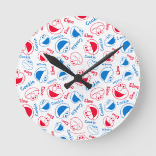 Cookie Monster & Elmo Red & Blue Pattern Round Clock