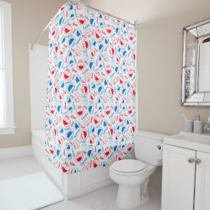 Cookie Monster & Elmo   Red & Blue Pattern Shower Curtain