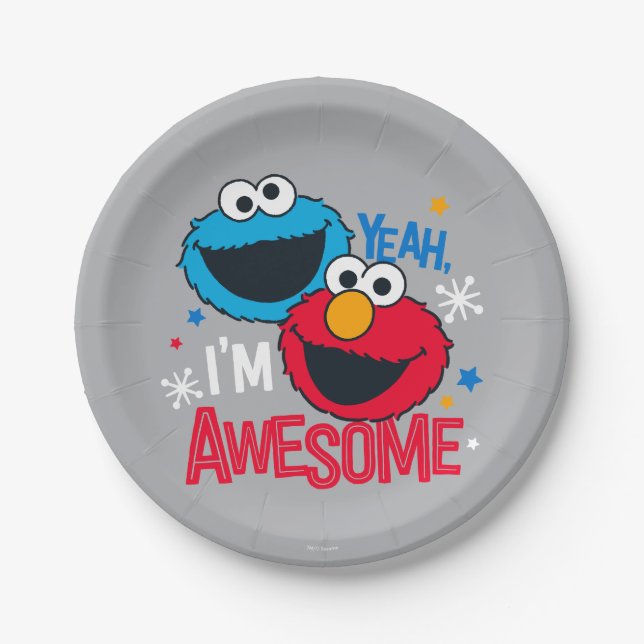 Cookie Monster & Elmo | Yeah, I'm Awesome Paper Plate (Front)