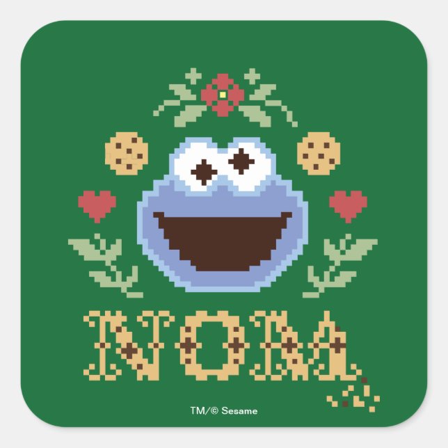 Cookie Monster Faux Cross-Stitch Square Sticker (Front)