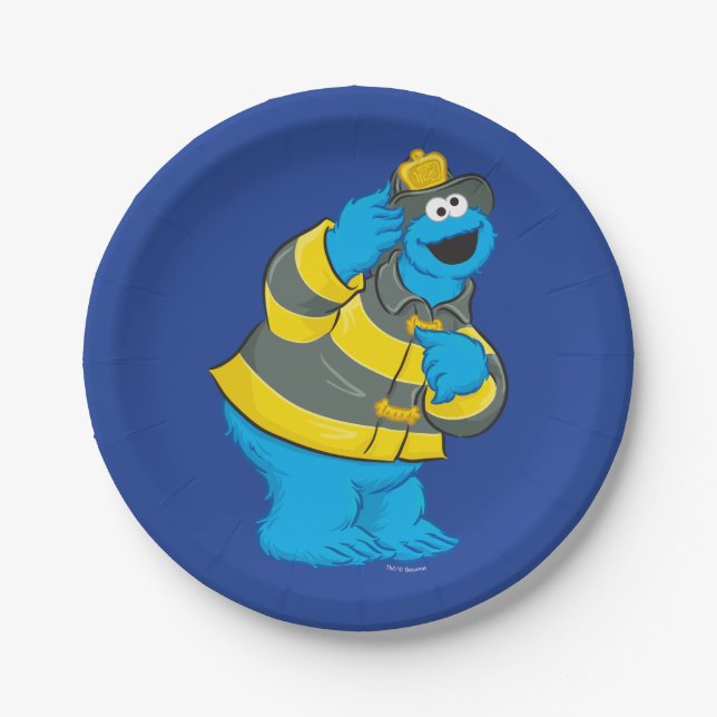 Cookie Monster | Fireman Costume Paper Plate (Front)