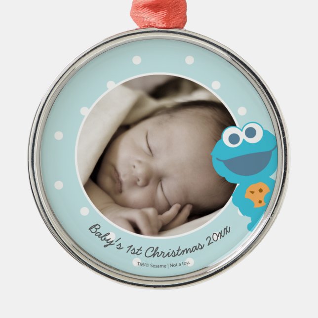 Cookie Monster | First Christmas - Add Your Name Metal Tree Decoration (Front)