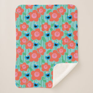 Cookie Monster Floral Pattern Sherpa Blanket