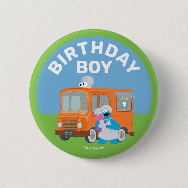 Cookie Monster Food Truck Birthday Boy 6 Cm Round Badge (Front)