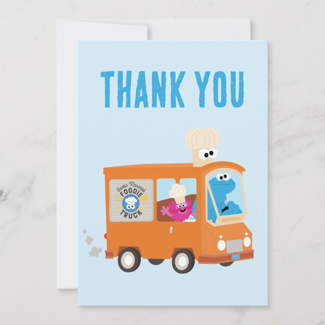 Cookie Monster Food Truck Birthday Gift Thank You Card (Front)