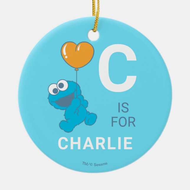 Cookie Monster Heart Balloon Ceramic Tree Decoration (Front)