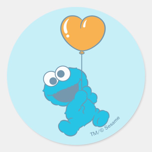 Cookie Monster Heart Balloon Classic Round Sticker (Front)