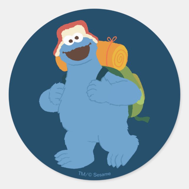 Cookie Monster Hiking Classic Round Sticker (Front)