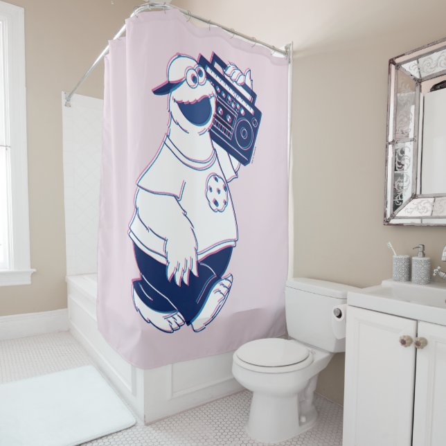 Cookie Monster | Jamming with the Boom Box Shower Curtain (In Situ)