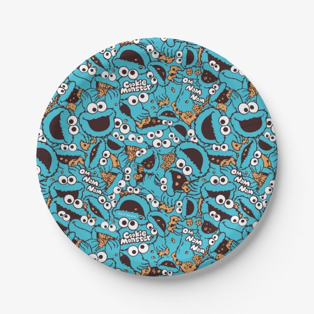 Cookie Monster | Nom Nom Nom Pattern Paper Plate (Front)