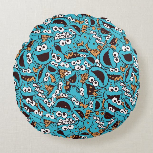 Cookie Monster | Nom Nom Nom Pattern Round Cushion (Front)
