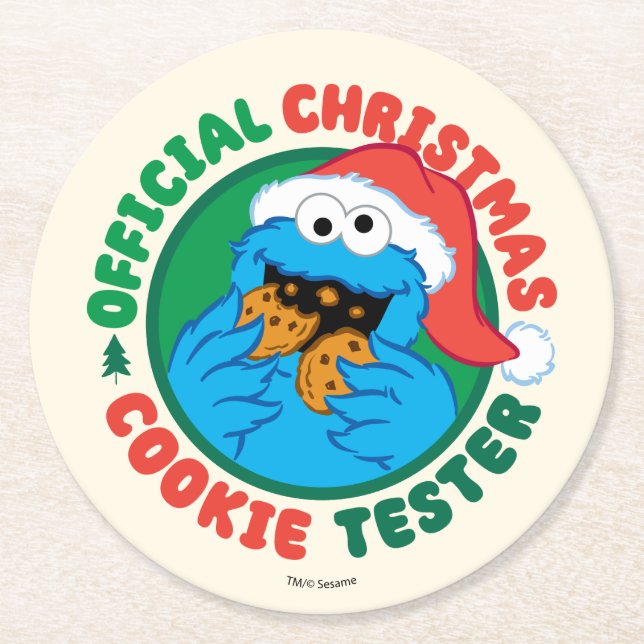 Cookie Monster | Official Christmas Cookie Tester Round Paper Coaster (Front)