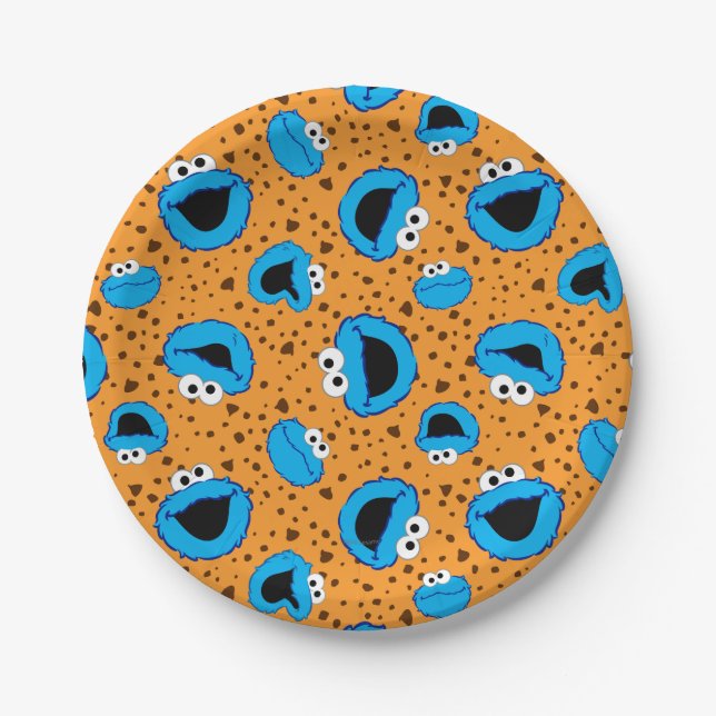 Cookie Monster on Cookie Pattern Paper Plate (Front)