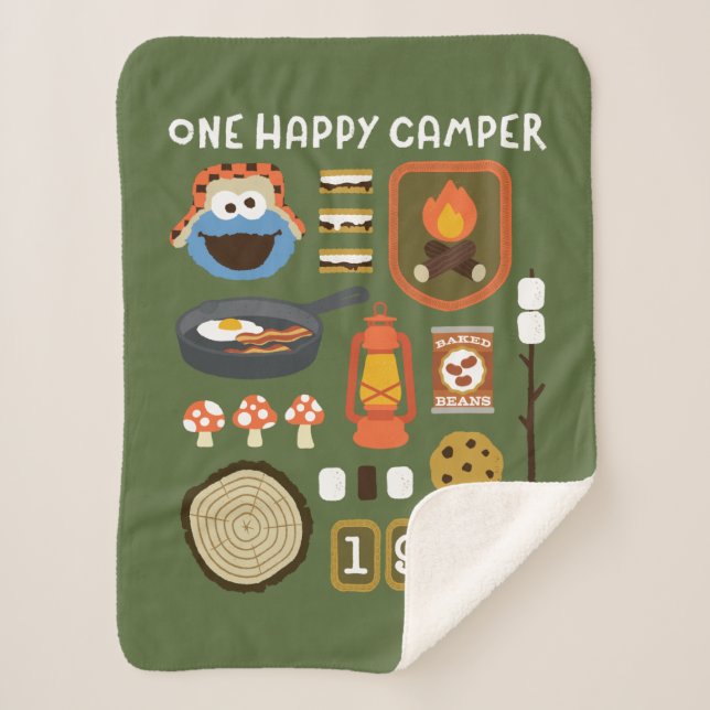 Cookie Monster | One Happy Camper Sherpa Blanket (Front)