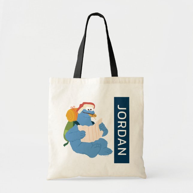 Cookie Monster Reading A Map | Add Your Name Tote Bag (Front)