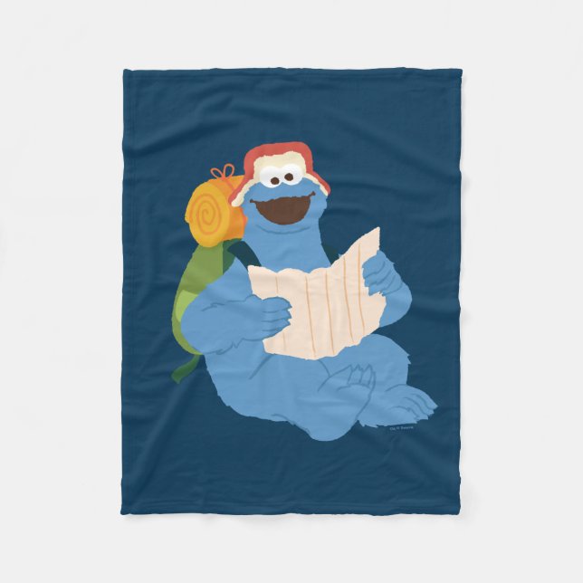 Cookie Monster Reading A Map Fleece Blanket (Front)