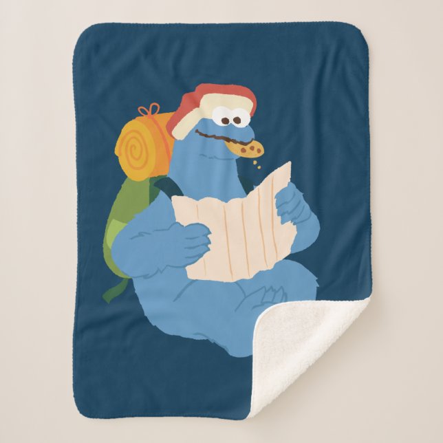 Cookie Monster Reading A Map Sherpa Blanket (Front)