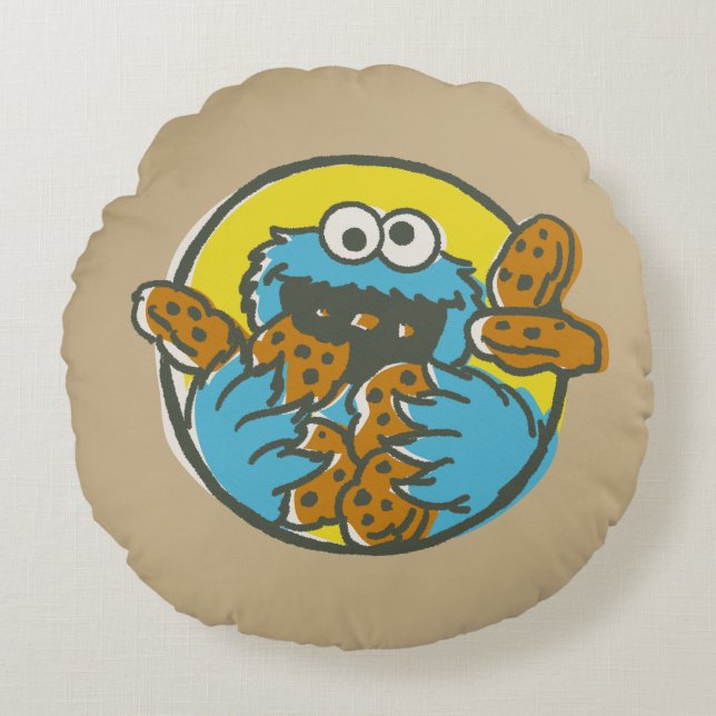 Cookie Monster Retro Round Cushion (Front)