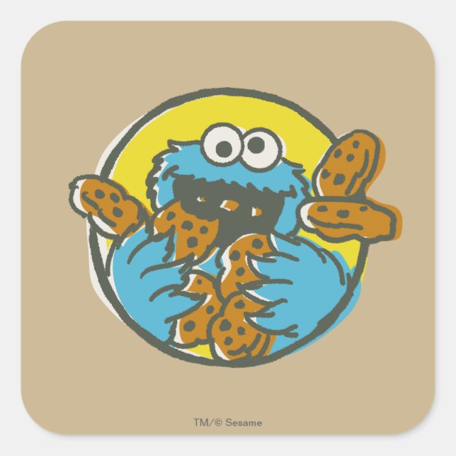 Cookie Monster Retro Square Sticker (Front)