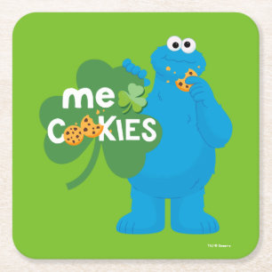 Cookie Monster Shamrock Love Square Paper Coaster
