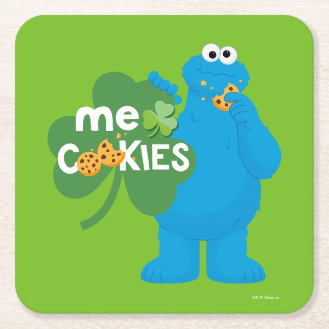 Cookie Monster | Shamrock Love Square Paper Coaster (Front)