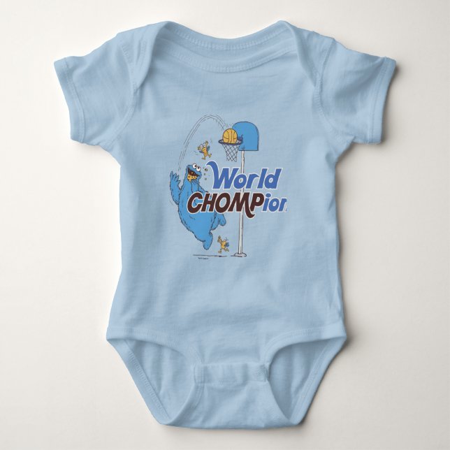 Cookie Monster | Shooting Basketball Hoops Baby Bodysuit (Front)